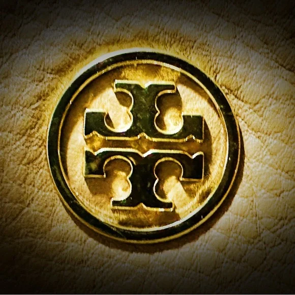 Tory Burch Tan Leather Tote with orange gold cherry keychain Charm - Picture 10 of 17